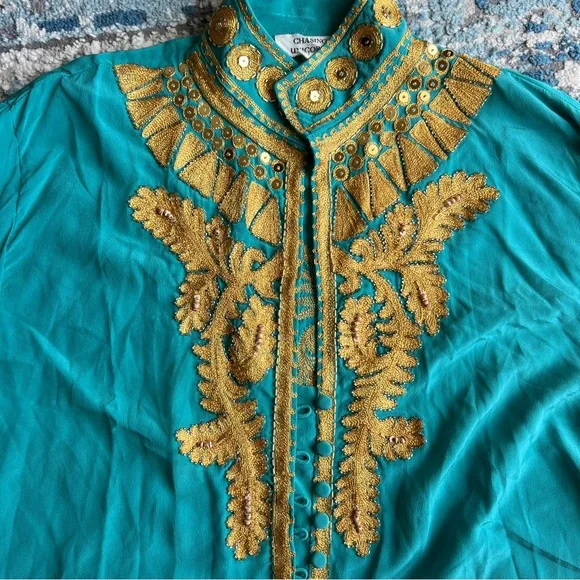 Chasing Unicorns Turquoise & Gold silk embroidered queen of hearts dream coat OS - Picture 5 of 11